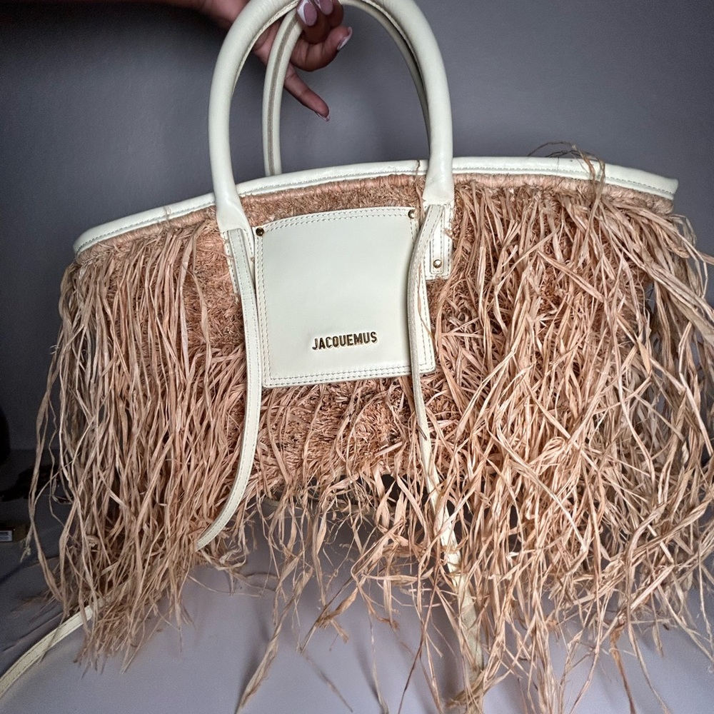 Jacquemus Tan and Cream Fringe Tote